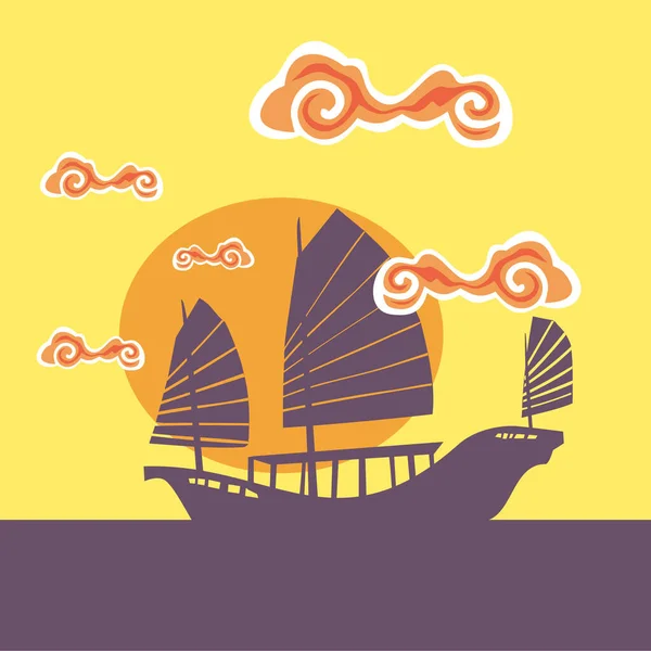Silhouette of chinese junk ship