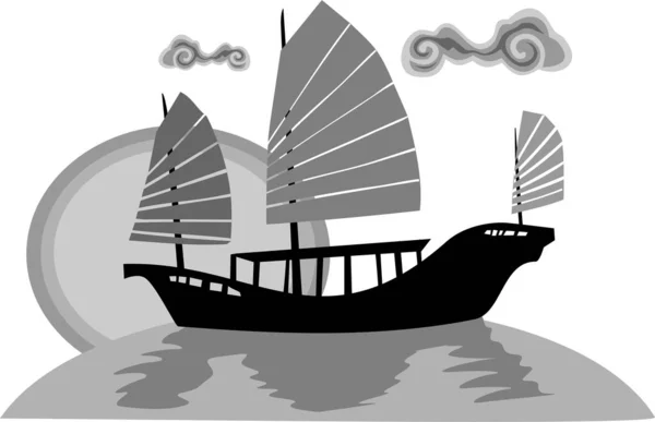 Silhouet Van Het Chinese Junkschip — Stockfoto