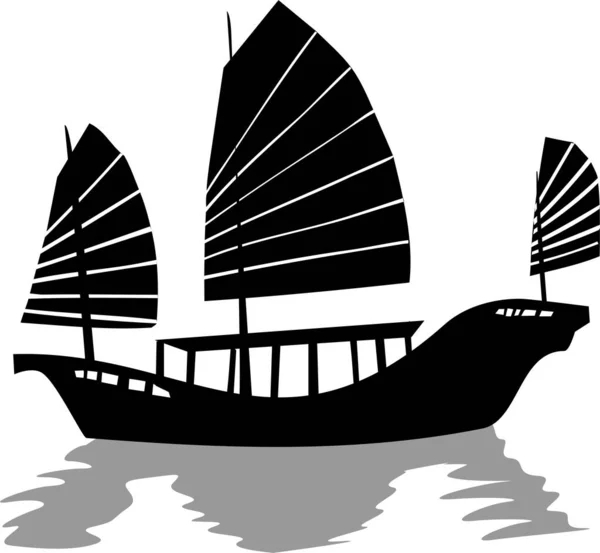 Silhouette Chinese Junk Ship — Foto de Stock