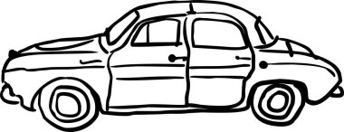 Beyaz arka planda bir çizgi film arabasının çizimi