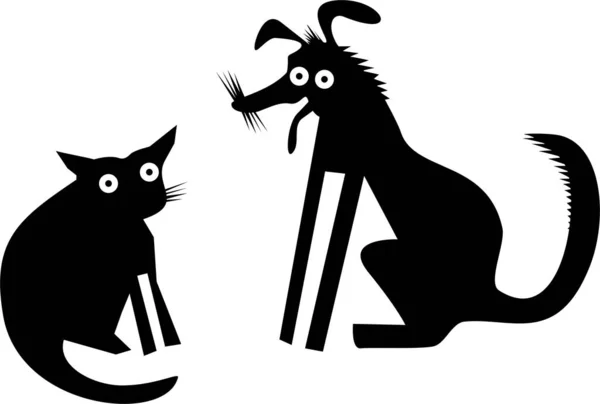 Ilustración Vectorial Blanco Negro Gato Perro — Foto de Stock