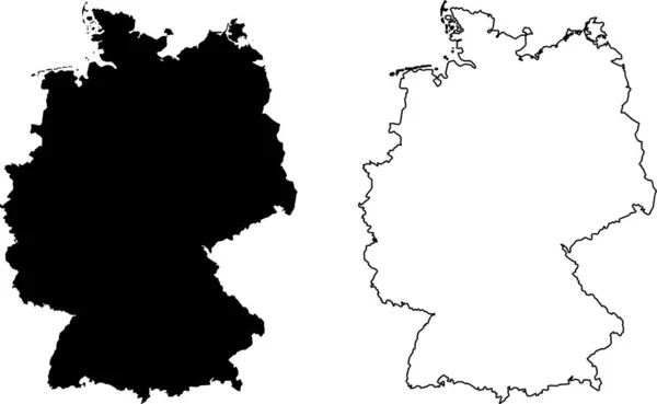 Deutschland Silhouette Und Umrisskarte Auf Weiß — Stockfoto