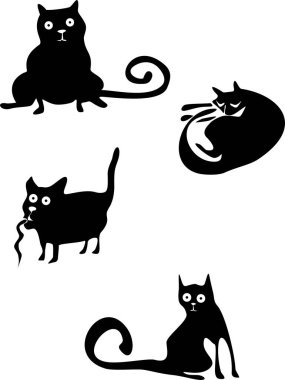 Siyah kediler beyaz arkaplanda