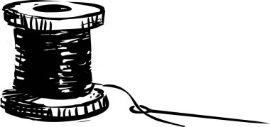 Beyaz arkaplanda iplik ve iğne simgesi