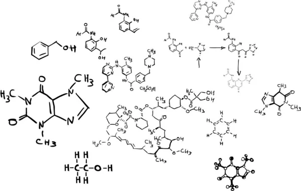 Handgetekende Chemische Formules Wetenschappelijke Educatieve Doodle Achtergrond — Stockfoto