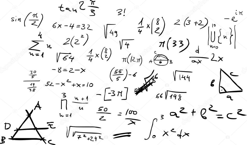mathematical formulas. Handwritten equations