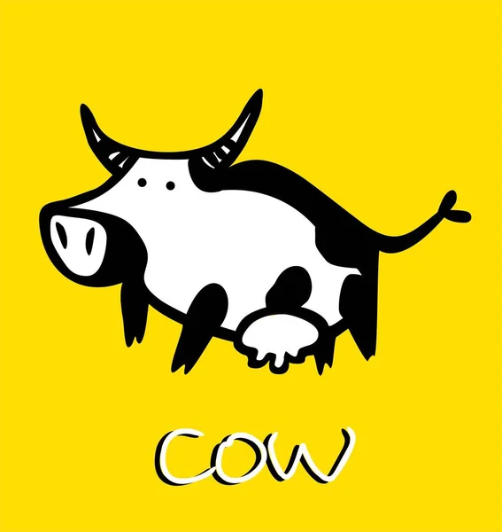 Silhouette Vache Isolée Sur Fond Jaune — Photo