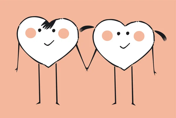 Ilustrace Dvou Vtipných Kreslených Postaviček Srdce Lásky — Stock fotografie