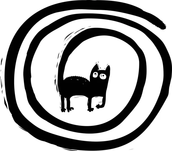 Ilustración Blanco Negro Silueta Del Gato —  Fotos de Stock