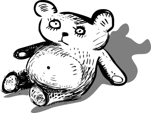 Черно Белая Иллюстрация Милого Плюшевого Медведя — стоковое фото