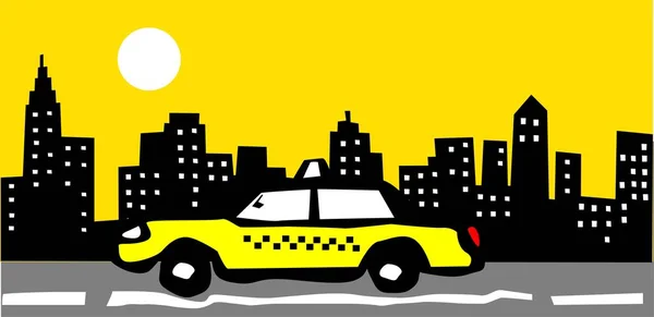 Gele Taxi Stad Illustratie — Stockfoto