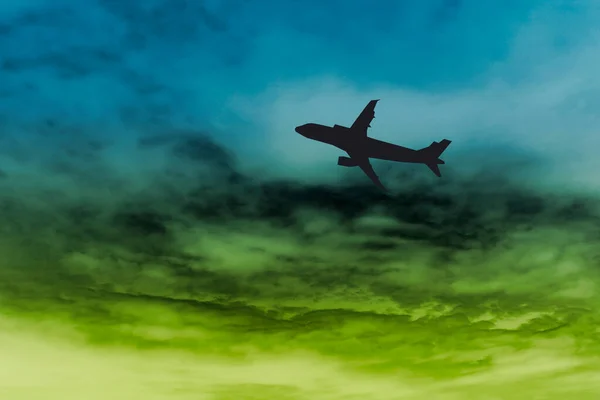 Passenger Airplane Silhouette Clouds — Stock Photo, Image