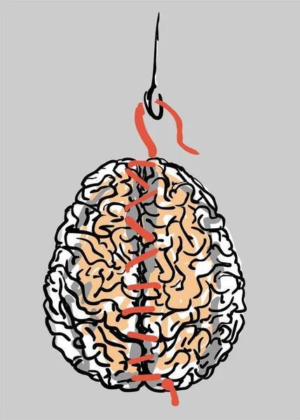 Cérebro Humano Gancho Fundo Cinzento — Fotografia de Stock