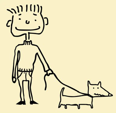 El yapımı tasarım öğesi - köpekle yürüyen çocuk