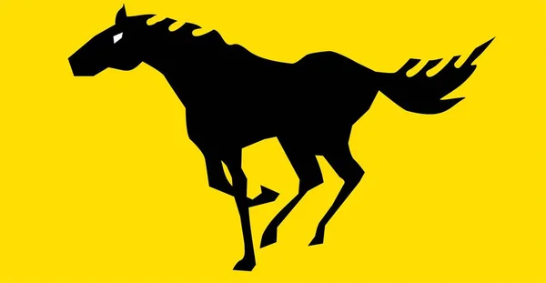 Caballo Negro Sobre Fondo Amarillo —  Fotos de Stock