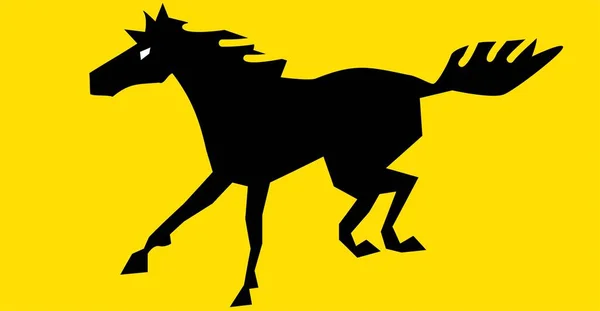 Cavalo Preto Fundo Amarelo — Fotografia de Stock