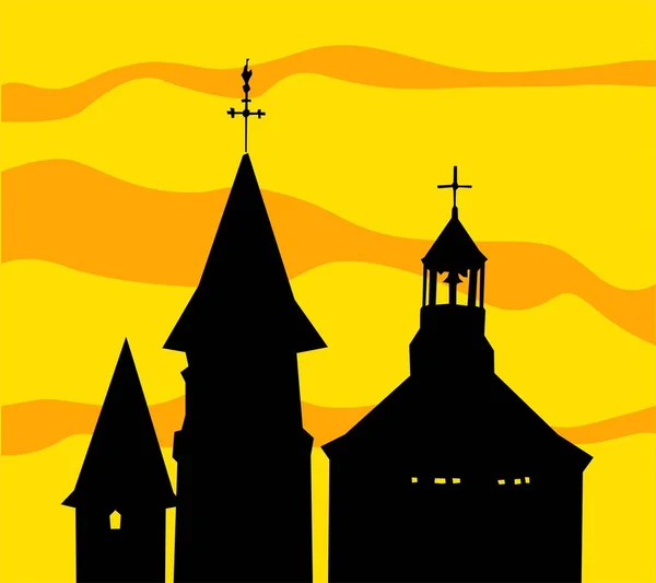 Golden Background Church Silhouette — Stock Photo, Image