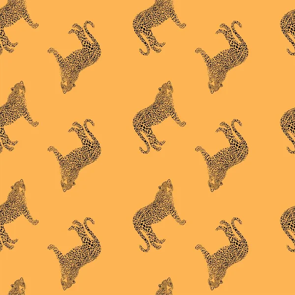 Seamless Pattern Leopards Orange Background — Stock Photo, Image