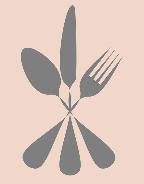 餐具集矢量图解 叉子和勺子轮廓图标 — 图库照片