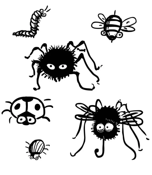Elemento Diseño Dibujado Mano Varios Insectos — Foto de Stock