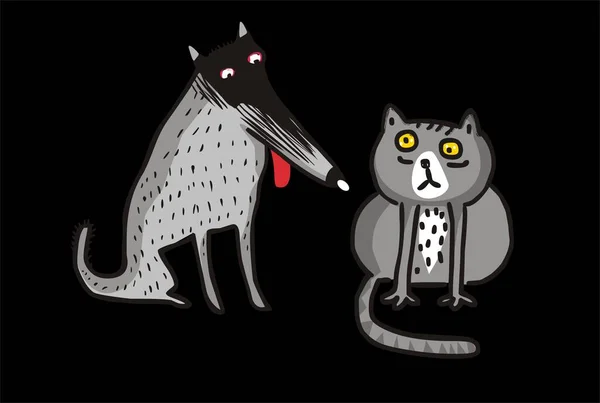 Komik Kedi Köpek Çizgi Film Çizimi — Stok fotoğraf