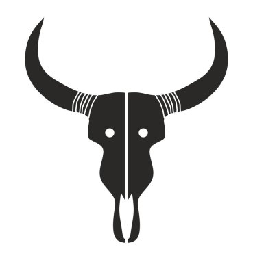 Beyaz arka planda siyah tarzda izole edilmiş boğa kafatası ikonu. av sembolü illüstrasyonu.
