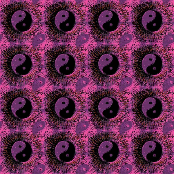 Nahtloses Muster Mit Yin Und Yang Symbolen — Stockfoto