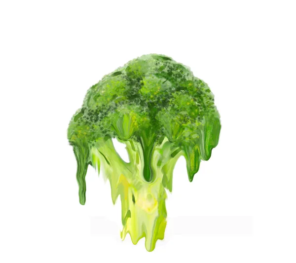 Fresh Green Broccoli Dripping Paint Isolated White Background — Stock Photo, Image