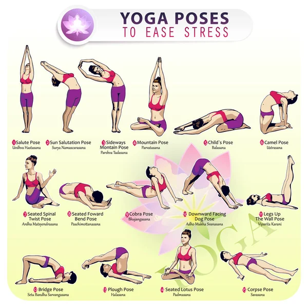 YOGA Pose para aliviar o estresse —  Vetores de Stock