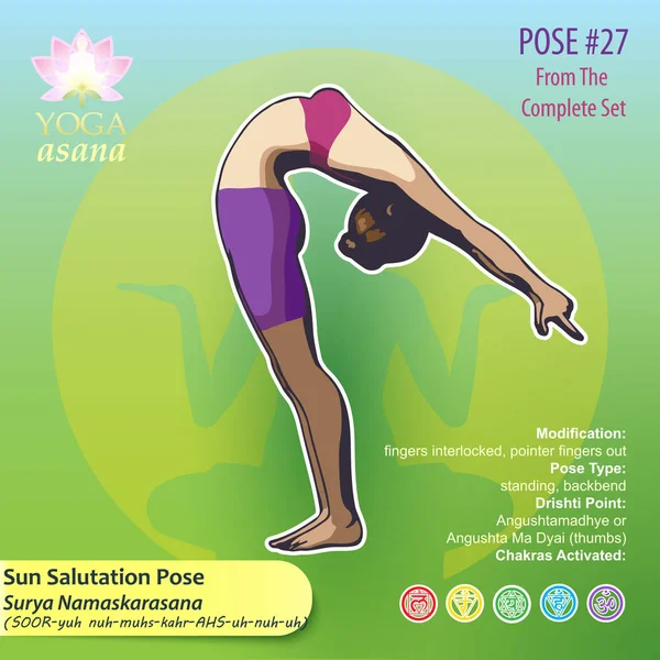 27 yoga Sun Salutation poz — Stok Vektör