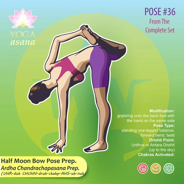 36 YOGA Half Moon Bow Pose Prep — Stock Vector