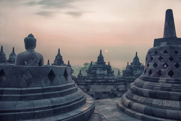 Ранним Утром Храме Боробудур Яве — стоковое фото