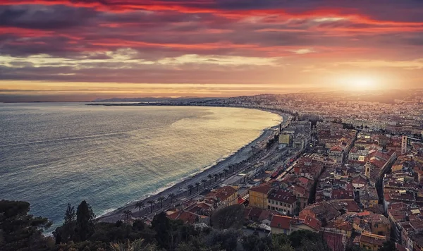 Pôr Sol Sobre Cidade Nice — Fotografia de Stock