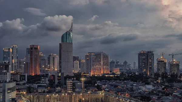 Matahari Terbenam Atas Jakarta Kota Pusat Kota — Stok Foto