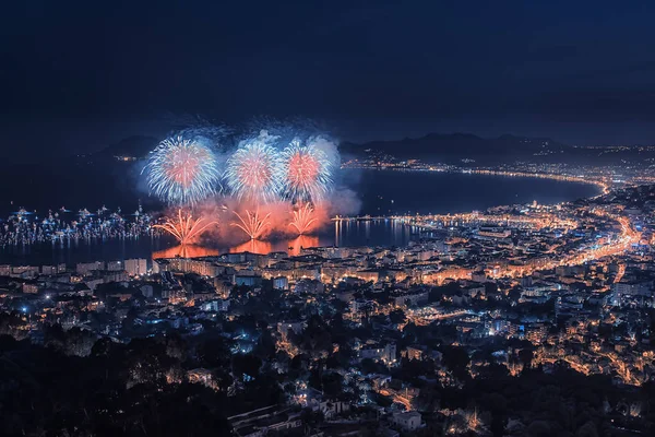 Fireworks Bay Cannes — 图库照片