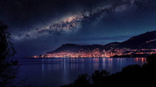 Monaco Milky Way Viewed Roquebrune Cap Martin — Stock Photo, Image