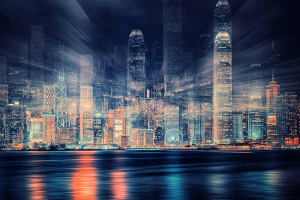 Geceleyin Hong Kong şehrinin konsept tasarımı