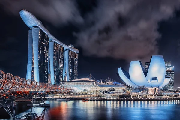 Vista Marina Bay Por Noche Singapore City Singapur — Foto de Stock