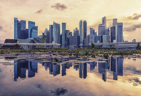 Veduta Della Baia Marina Tramonto Singapore Singapore — Foto Stock