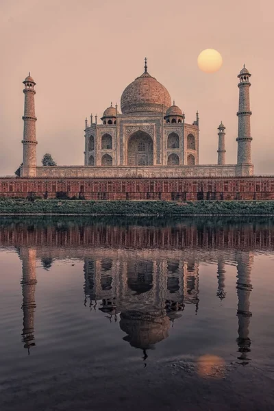 Solnedgång Över Taj Mahal Agra Indien — Stockfoto