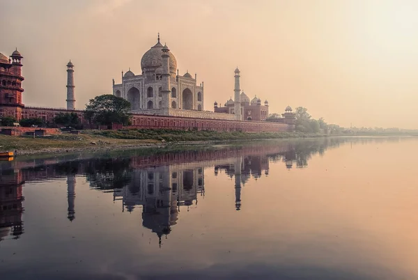 Puesta Sol Sobre Taj Mahal Agra India — Foto de Stock