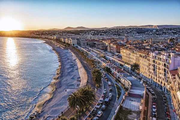 Città Nizza Tramonto Sulla Riviera Francese — Foto Stock