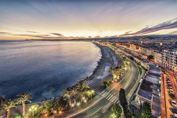 Die Stadt Nizza Bei Sonnenuntergang Der Französischen Riviera — Stockfoto