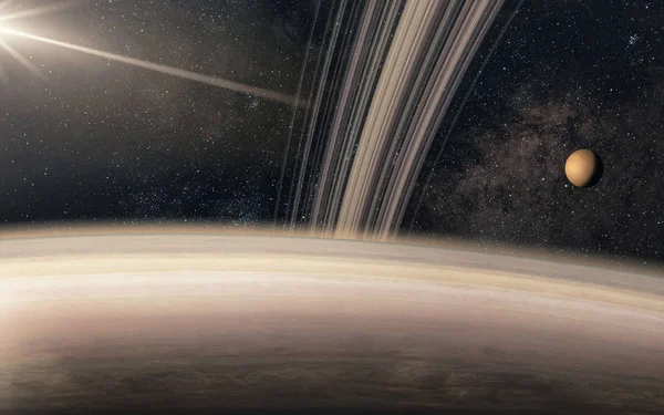 Widok Artysty Planety Saturn Jej Księżyca Tytan — Zdjęcie stockowe