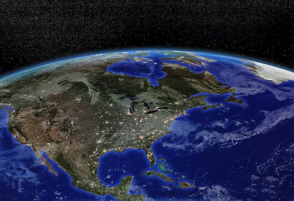 Severní Amerika Pozorovaná Vesmíru Noci — Stock fotografie
