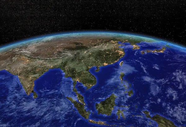 Южную Азию Смотрят Космоса Ночью — стоковое фото