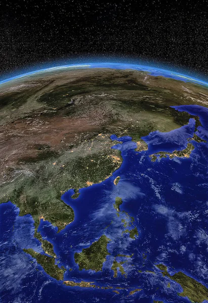 Azja Wschodnia Oglądana Kosmosu Nocą — Zdjęcie stockowe