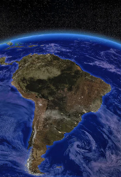 Jižní Amerika Pozorovaná Vesmíru Noci — Stock fotografie