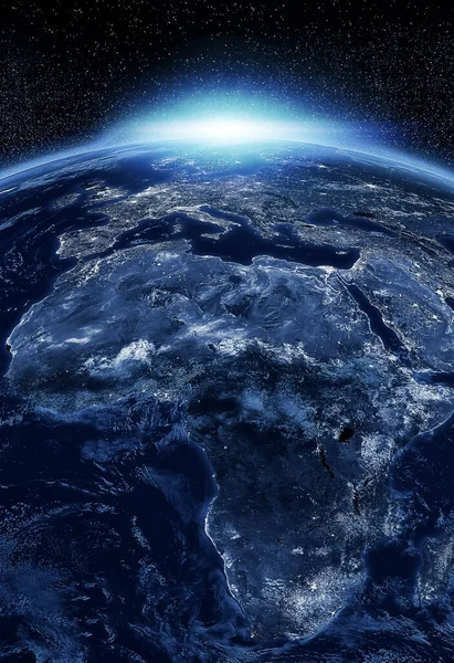 Afrika Und Europa Bei Nacht Aus Dem All Betrachtet — Stockfoto
