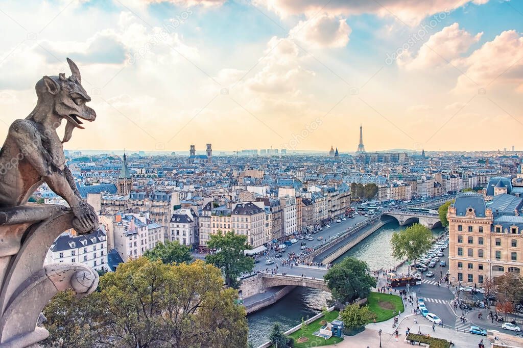 Paris City panorama at sunset